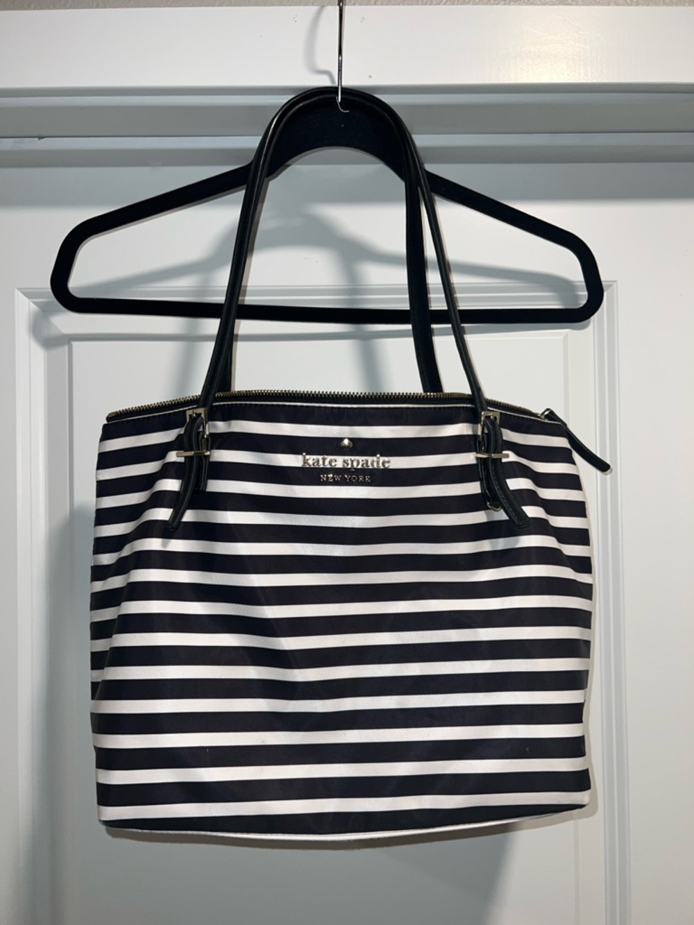 kate spade Black & White Striped Tote with Black Handles